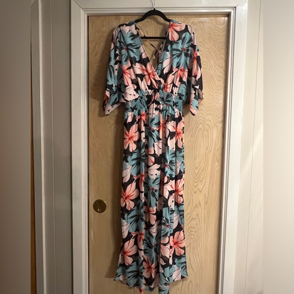 Ceuplon Short Sleeve Maxi Party Dress with Slit Muticolored XL